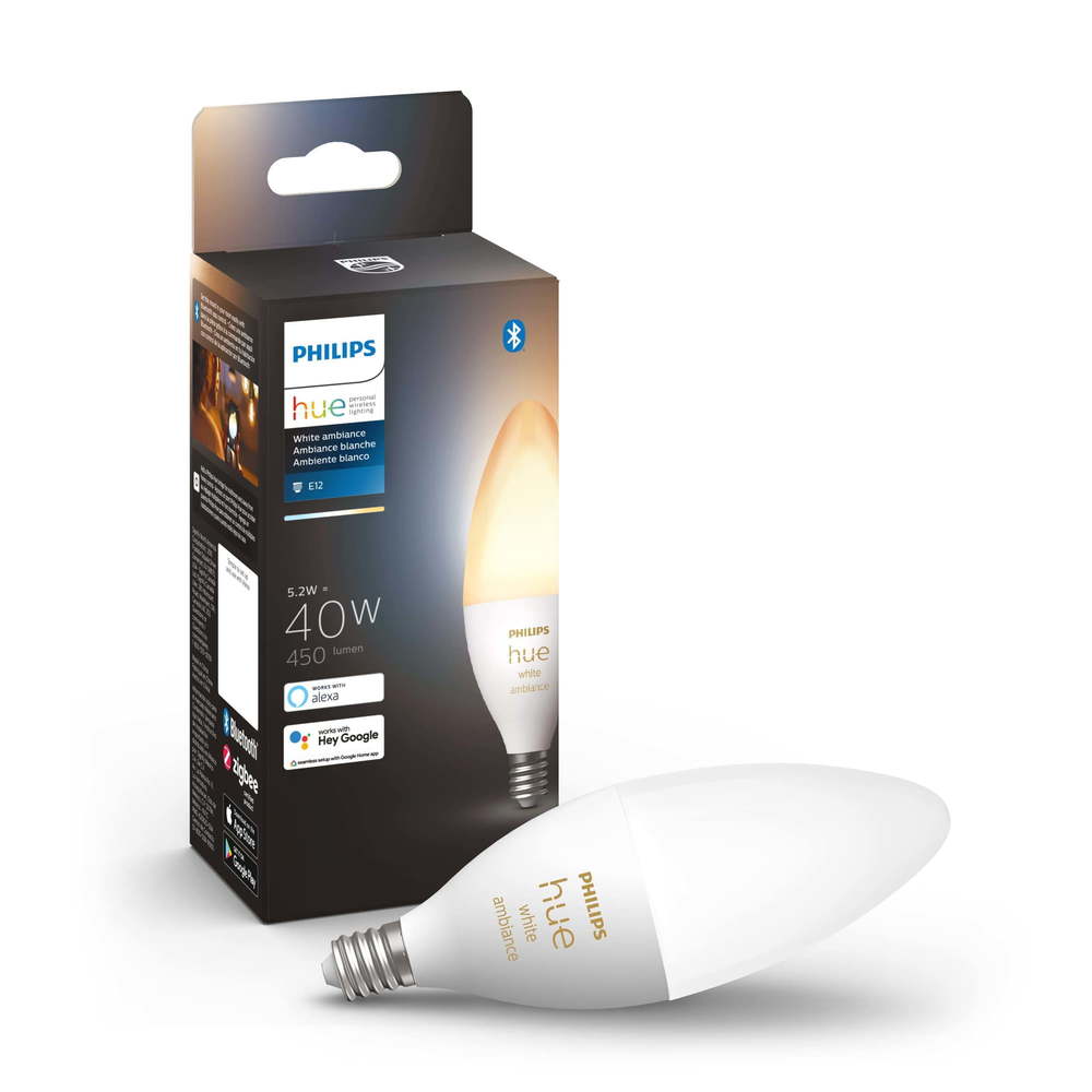 Philips Hue White Ambiance E12 LED Candle Light Bulbs, Bluetooth